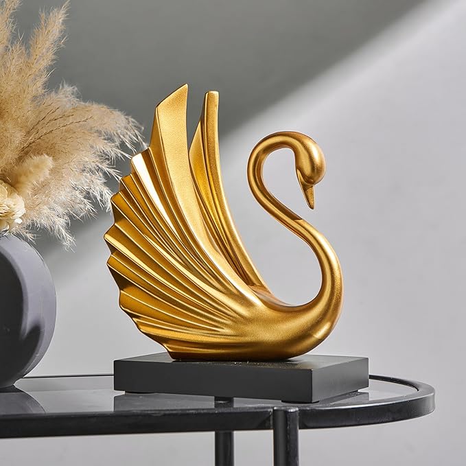 Modern Gold Statue Swan Decor for Living Room, 10.43"H Luxury Sculptures Home Décor Accents for Entryway TV Stand Coffee Table Ceterpiece, Resin Decorations for Dining Room Bedroom Office (Large)