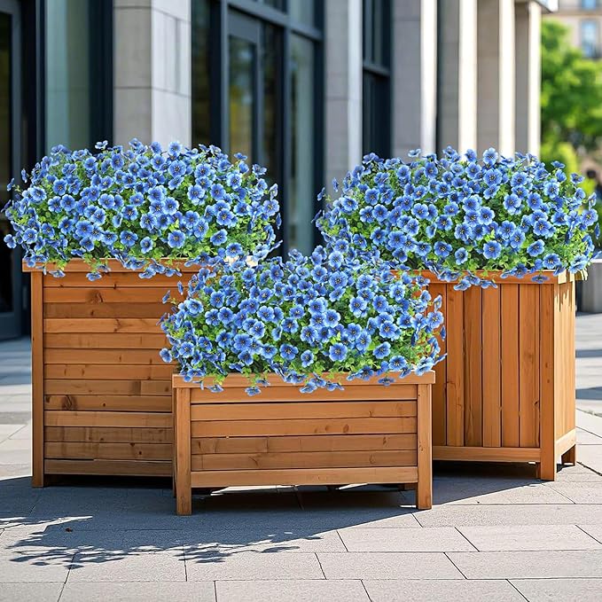 20 Bundles Artificial Flowers for Outdoors Decoration Fake Silk Flowers UV Resistant Faux Plants Artificial Daisy Eucalyptus for Spring Summer Garden Yard Porch Window Home Decor, Blue