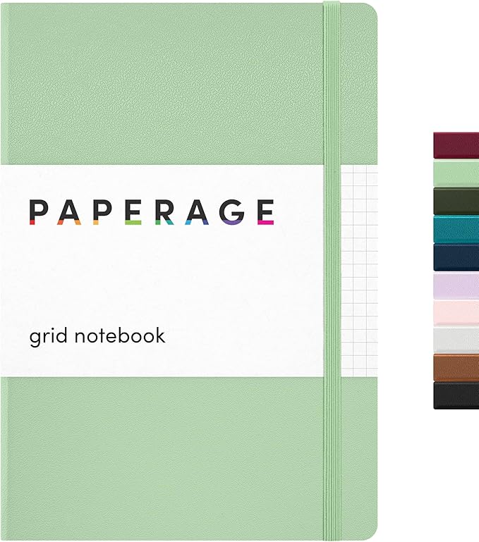 PAPERAGE Graph Paper Journal Notebook, (Sage Green), 160 Pages, Medium 5.6 in x 8 in - 100 GSM Thick Paper – Hardcover Grid Notebook for Work or School