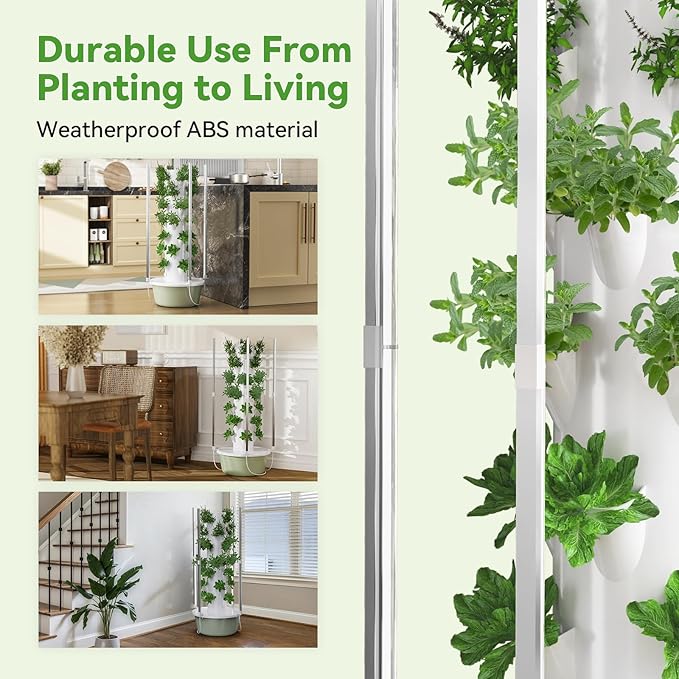 BAOSHISHAN Hydroponics Tower with Foldable Led Light, 20pods Vertical Hydroponic Garden Tower, Auto Water Circulate Hydroponics Growing System for Herb, Vegetable, Fruit(5 Layer)