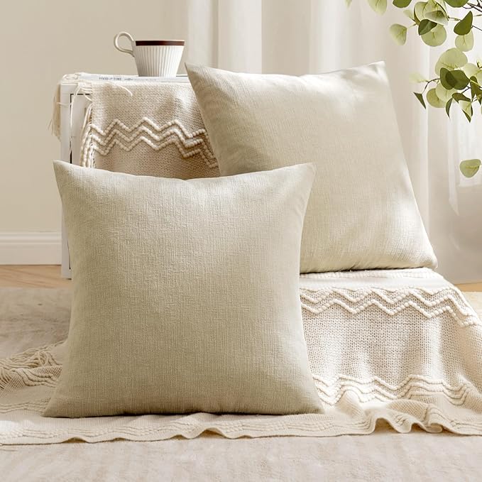 MIULEE Ivory Couch Pillow Covers 18x18 Inch, Set of 2 Soft Chenille Decorative Square Throw Pillow Covers Farmhouse for Sofa Living Room Bed