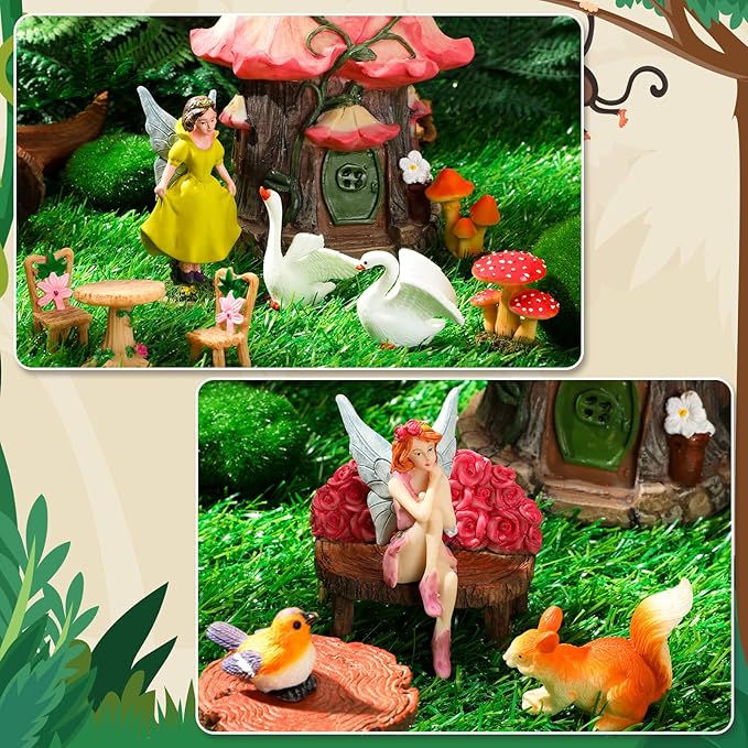 Soaoo Fairy House Garden Figurines Kit Spring Garden Decor Easter Basket Decoration Spring Decoration Outdoor Wildflower Butterfly Fairy Mushroom Party Supplies Micro Landscape Ornaments