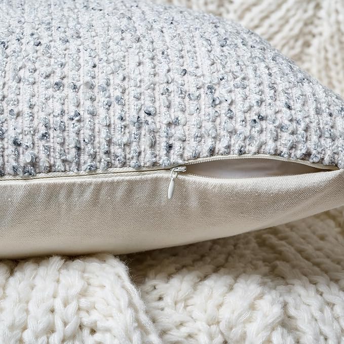 Striped Euro Sham Pillow Covers 26x26 Set of 2 Blue Textured Boucle Chic Morden Boho Accent Farmhouse Square Decorative Couch Throw Pillow Covers for Home Decor Bed Sofa Living Room