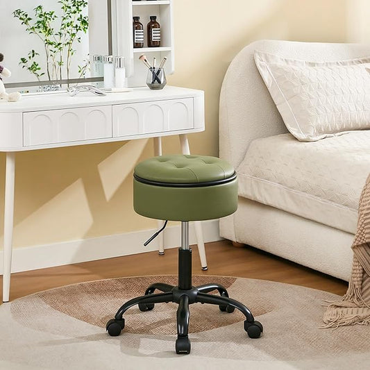 Salon Chair (Stool & Small Table in One) (Teacher Stool Adjustable Height 20.67"-24.61"), Green Vanity Chair with Storage