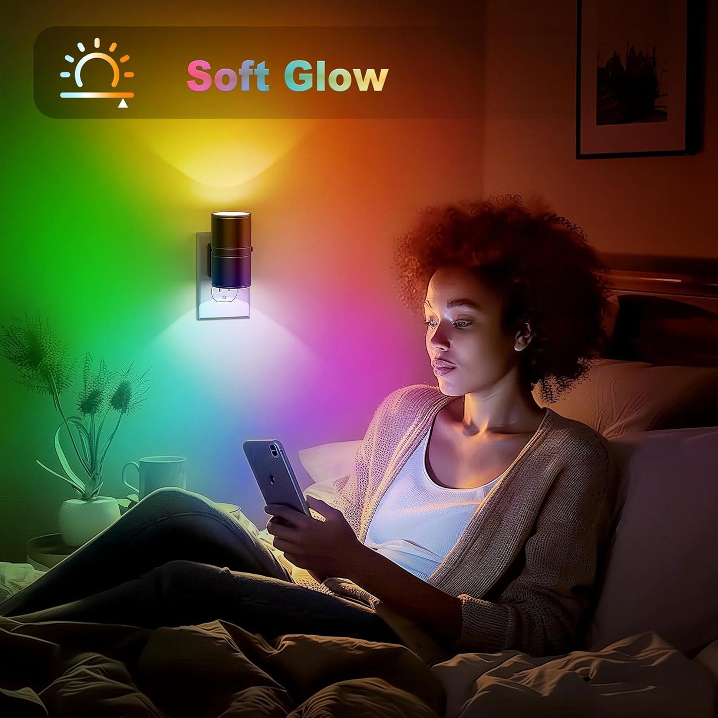 JandCase Color Night Light, LED Night Lights Plug into Wall, Color Changing Nightlight RGB with Light Sensor,Kids Gifts, Halloween, Christmas, Holiday, Hallway Bedroom Kids Room, 2 Pack