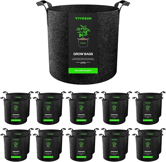 VIVOSUN 20-Pack 3 Gallon Grow Bags, Heavy Duty Thickened Nonwoven Fabric Pots with Handles for Flowers Fruits and Vegetables Black