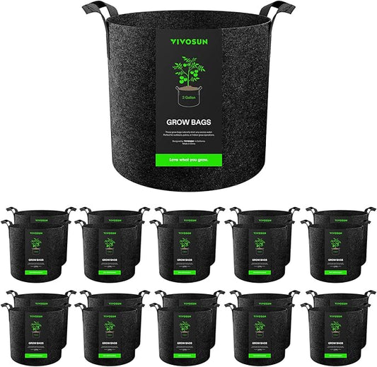 VIVOSUN 20-Pack 3 Gallon Grow Bags, Heavy Duty Thickened Nonwoven Fabric Pots with Handles for Flowers Fruits and Vegetables Black
