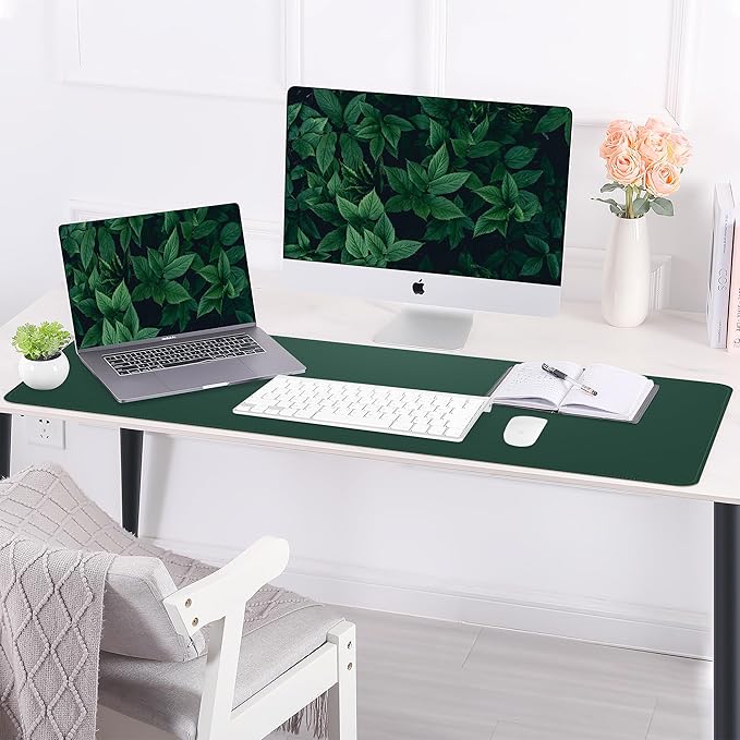 Leather Desk pad Protector, Large Desk mat with Natural Cork & PU Leather,Large Mouse pad, Office Desk Mat,Waterproof Desk Writing Pad for Office and Home (47in*17in, Dark Green)