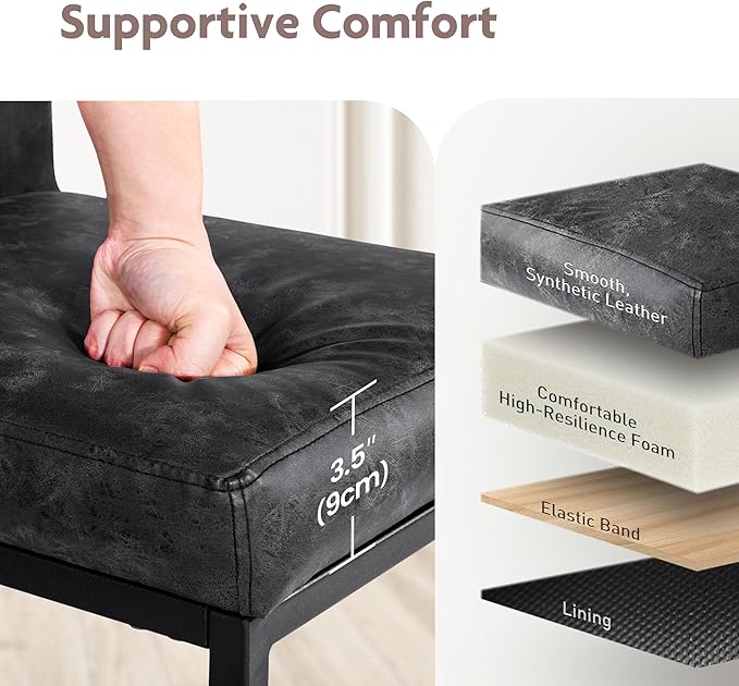 ALPHA HOME 24 Inch Bar Stools, Kitchen Counter Stools with Backs, Black Bar Stools Set of 6, PU Leather Barstools, Kitchen Stools with Back&Upholstered Footrest, Sturdy Chromed Metal Steel Frame