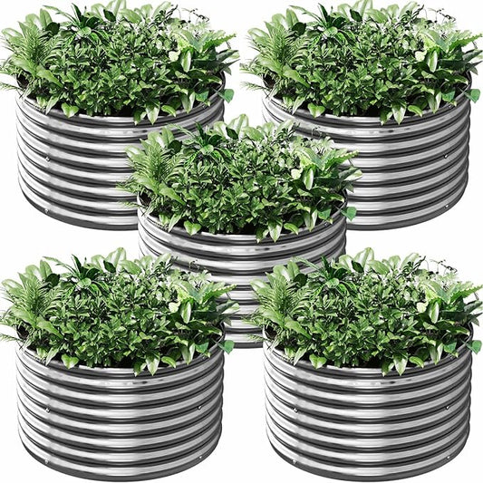 5 Pack 2x2FT Round Galvanized Raised Garden Bed Outdoor,Metal Garden Bed for Vegetables,Steel Raised Beds for Gardening,Above Ground Garden Box for Flower