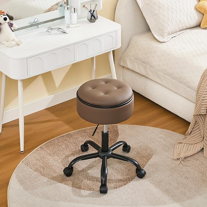 Rolling Salon Stool, Adjustable Tattoo Stool 20.67’’-24.61’’, Coffee Brown Esthetician Swivel Chair