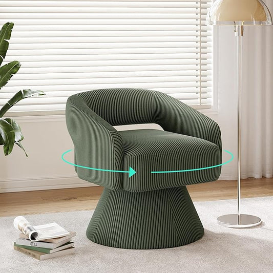 LINSY Swivel Accent Chair, Small Barrel Chair 360 Swivel Modern Armchair, Upholstered Reading Chair for Small Spaces Living Room, Vanity Chair for Bedroom, Green