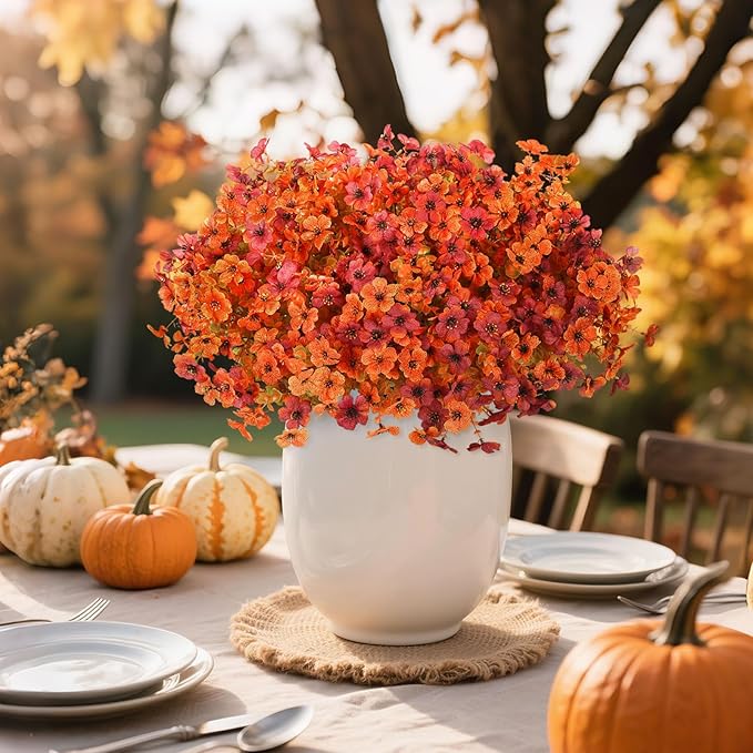 Artificial Fall Flowers for Decoration Fake Flowers Outdoor Artificial Plants, 12 Bundles Faux Mums Autumn Plastic Flower UV Resistant for Porch Patio Home Yard Garden Window Box Pot Planters