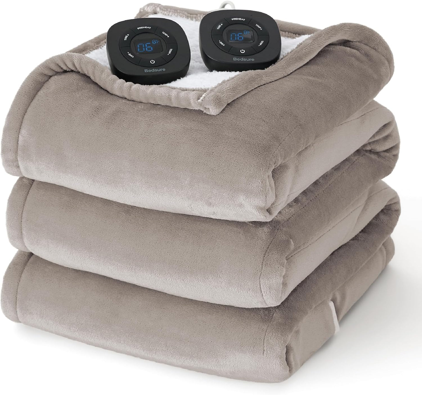 Bedsure Electric Blanket King Size - Dual Control Heated Blanket King Size, Fast Heating with 10 Time Settings & 10 Heat Settings, Warm Gift for Grandma (100x90 inches, Taupe)