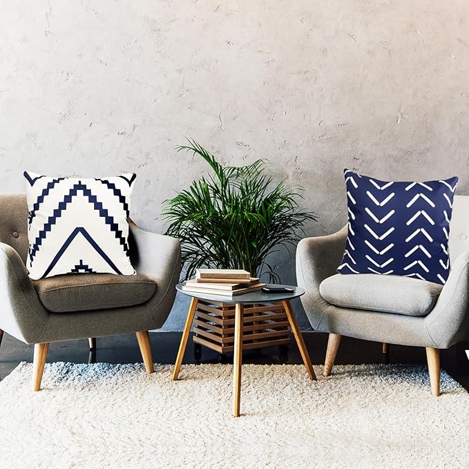 Decorative Throw Pillow Covers Set of 4 Blue Pillow Covers 22x22 inch Throw Pillow Cases Linen Square Pillow Case,Farmhouse Outdoor Modern Geometric Pillow Covers for Couch Sofa Living Room