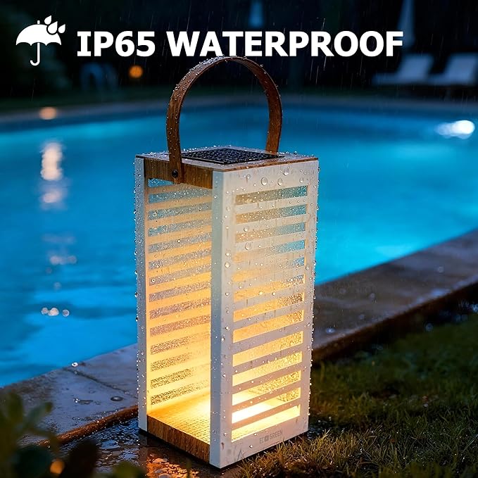Solar Lantern with Handle - Outdoor Metal Solar Light (7.87×19.69"), Waterproof & Rustproof, 8H Auto-On Warm White Light, Portable for Patio, Porch, Balcony & Garden Decor (White - 1 Pack)