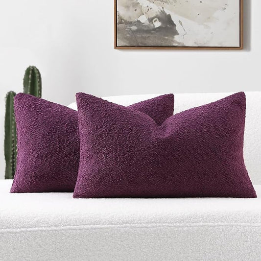 FUTEI Pack of 2 Purple Decorative Throw Pillow Covers 12x20 Inch Soft Cozy Solid Boucle Textured Lumbar Pillow Cases,Modern Home Decor for Couch Bed Living Room