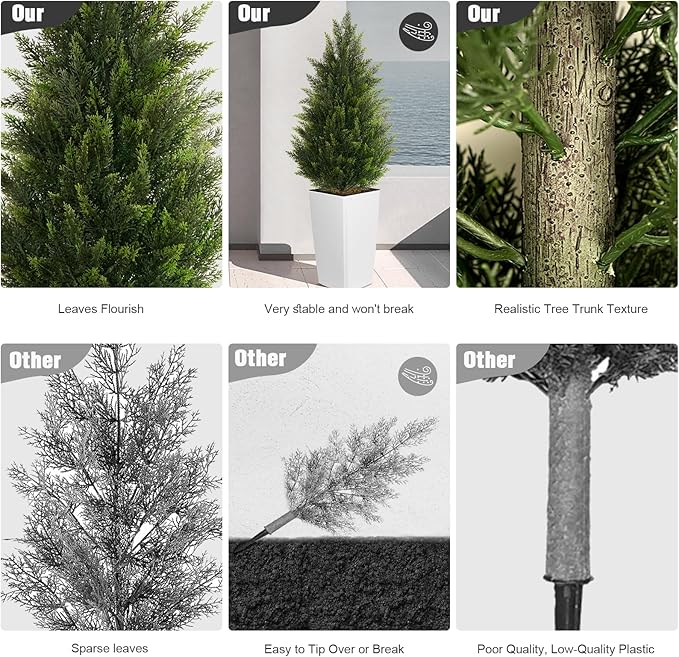 4FT Tall 2 Set Artificial Topiary Cedar Tree, Indoor Realistic Faux Cypress Plants with Square Flowerpot, Outdoor Evergreen Fake Shrubs for Home Living Room Front Porch Decor