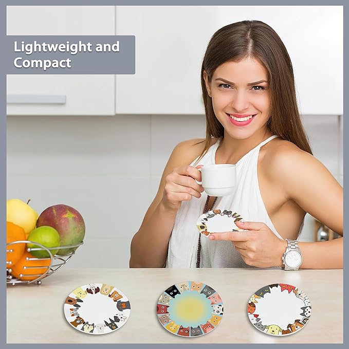 6 Pcs Coasters for Drinks with Holder,Cute Cats and Dogs Absorbent Coaster with Cork Backing,Great Gift for Housewarming,Room Decor,Bar,Holiday Party