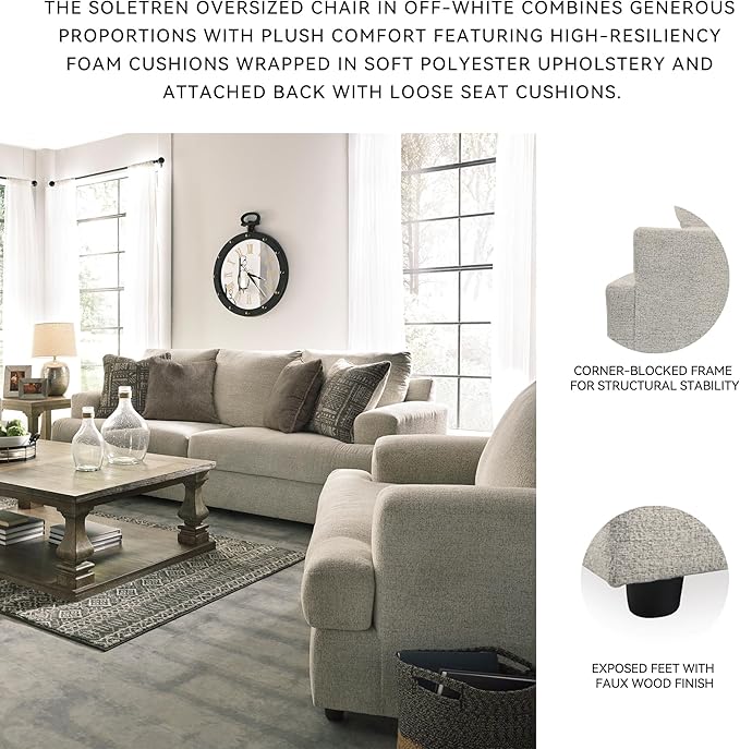 Signature Design by Ashley Soletren Contemporary Chenille Chair and a Half, Off-White