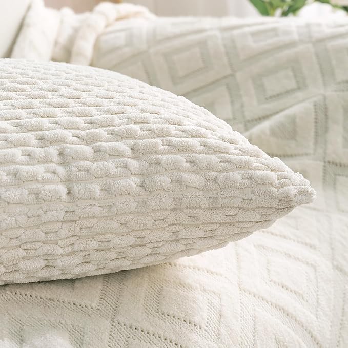 Set of 4 Cream White Decorative Throw Pillow Covers 24x24 Inch Corduroy Pillow Covers for Bed Couch Sofa Living Room Soft Square Cushion Cases