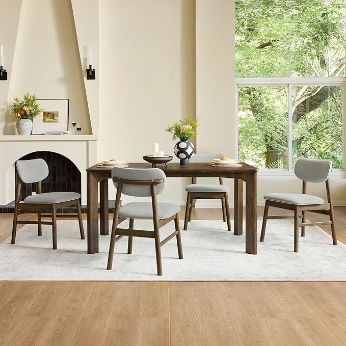 CHITA Upholstered Dining Chairs Set of 2, Mid Century Modern Kitchen & Dining Room Chairs, Solid Wood Frame in Walnut, Chenille Fabric in Silver (Gray)