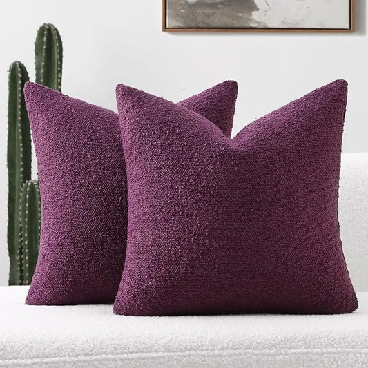 FUTEI Pack of 2 Purple Decorative Throw Pillow Covers 24x24 Inch Soft Cozy Solid Boucle Textured European Cushion Case,Modern Home Decor for Couch Bed Living Room