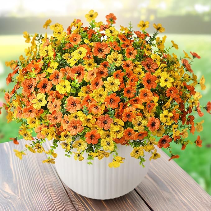 Artificial Flowers Faux Plants Outdoor Fake Flowers Spring Decor,12 Bundles Realistic Plastic Plant Colorful Daisy UV Resistant for Porch Patio Home Yard Garden Window Box Pot Planters