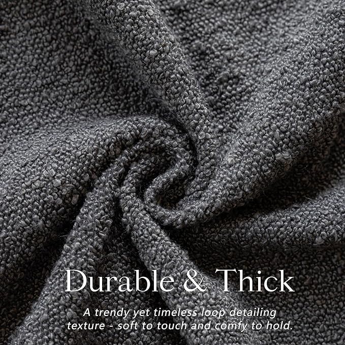 Foindtower Set of 2, Decorative Textured Boucle Throw Pillow Covers Accent Solid Pillow Cases Neutral Soft Cozy Couch Cushion Case for Chair Sofa Bedroom Living Room Home Decor 26 x 26 Inch Dark Grey