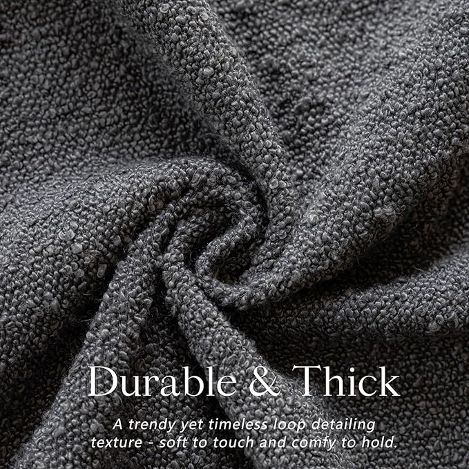 Foindtower Pack of 2, Decorative Textured Boucle Throw Pillow Covers Accent Solid Pillow Cases Cozy Soft Couch Cushion Case for Chair Sofa Bedroom Living Room Home Decor 22 x 22 Inch Dark Grey