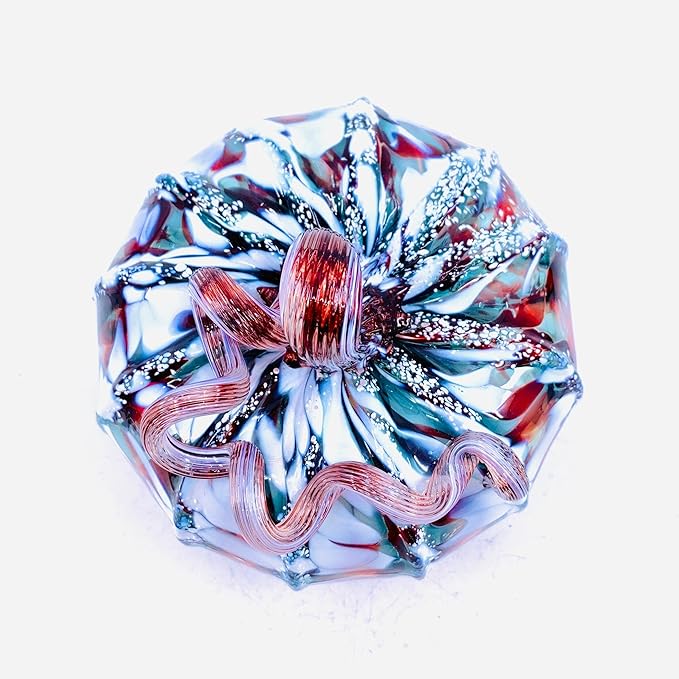 Luke Adams Glass Handmade Glass Pumpkins Handmade Table Top Home Decor (Squat, Winter Frost)