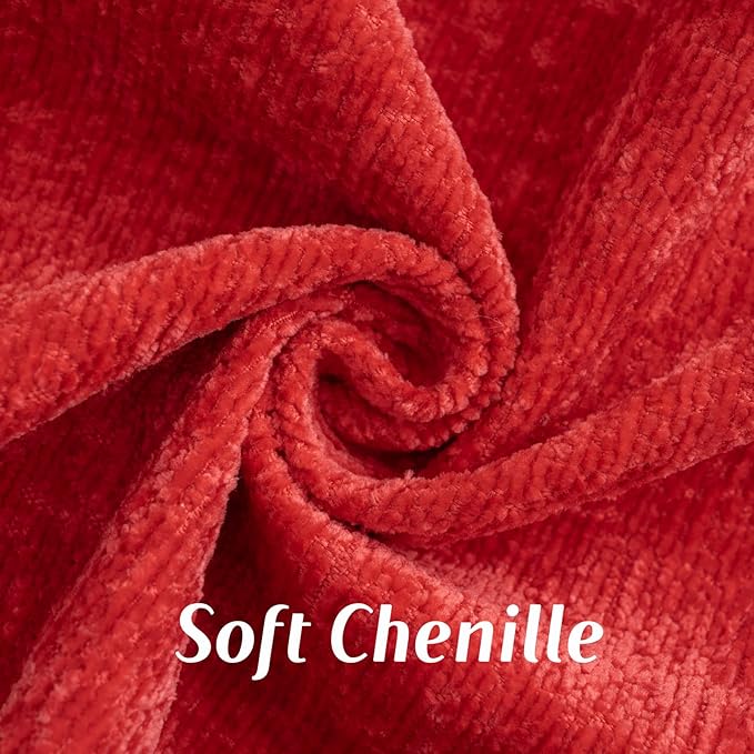 FUTEI Red Chenille Throw Pillow Covers 18x18 Inch Set of 2,Soft Cozy Bound Edge Design Cushion Case,Home Decor for Couch Bed Living Room