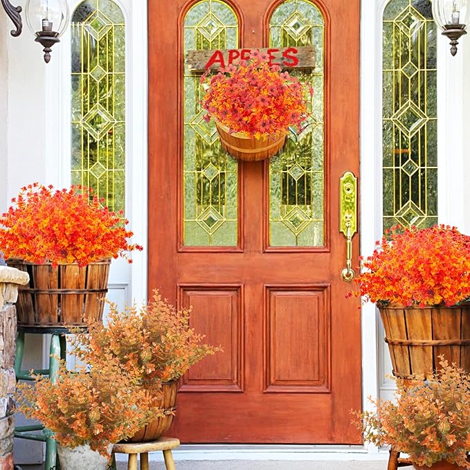 10 Bundle Artificial Fall Boxwood No Fade Faux Autumn Plants