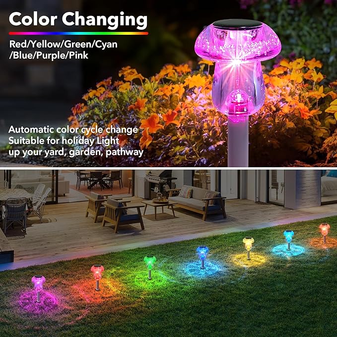 Solar Lights Outdoor, 16 Pack Mushroom Lights Outside Waterproof, Solar Powered LED Lighting for Garden, Yard, Landscape, Path, Pathway, Lawn, Walkway, Driveway, Backyard Decor (Color Changing)