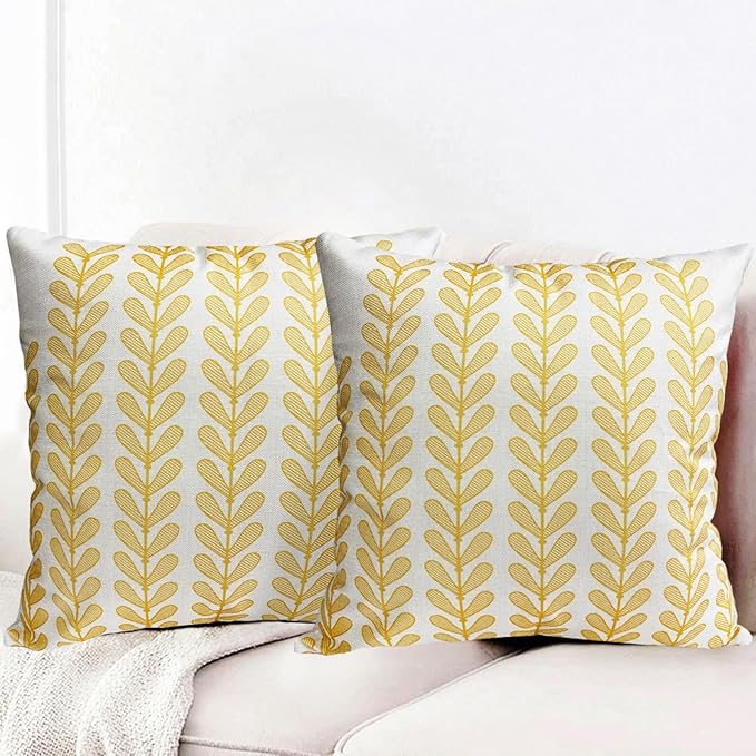 Decorative Throw Pillow Covers Set of 2 Chrome Yellow Pillow Covers 20x20 Inch Throw Pillow Cover Linen Pillowcase Modern Boho Farmhouse Outdoor Pillow Covers for Couch Sofa Living Room