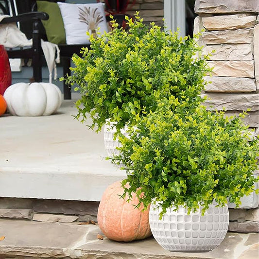 Outdoor Artificial Flowers UV Resistant, 20 Bundles Fake Realistic Floral Greenery Plants for Outside Porch, Window Boxes, Garden, Yard, Inside Home Table Decor, Green