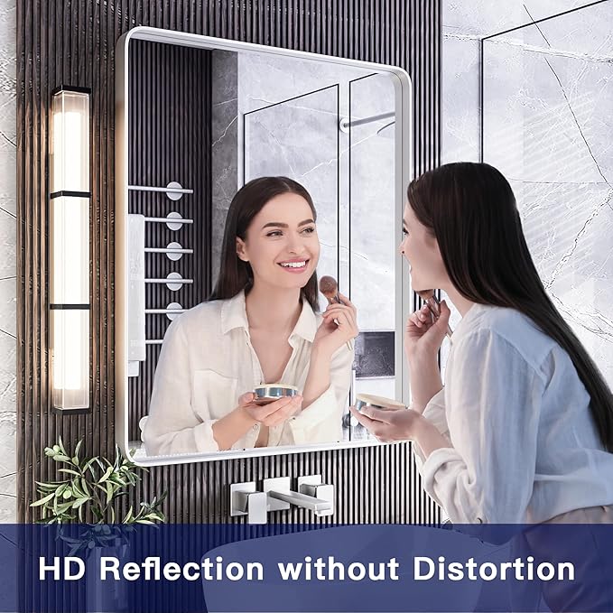 ISKM Silver Framed Mirror for Wall 20"x 30", Bathroom Vanity Mirror Anti-Rust, Tempered Glass, Rounded Rectangle Mirror(Horizontal/Vertical)