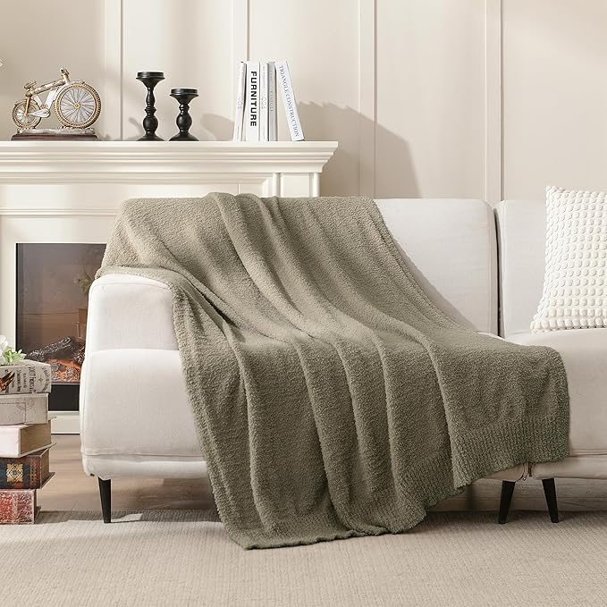JOOJA Taupe Knit Throw Blanket Knitted Boucle Blankets Decorative Soft Fuzzy Throw Bed Blanket for Women Couch 50x60 Inches Taupe