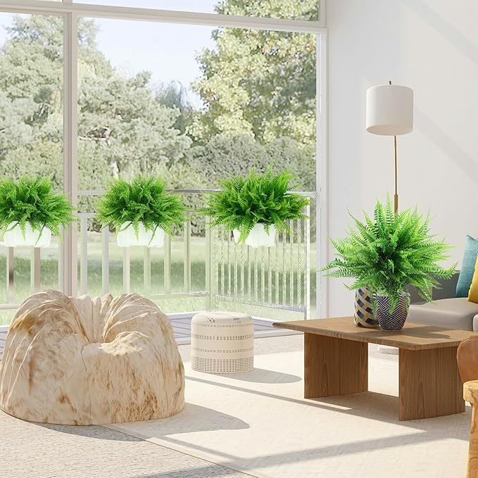 summer flower 10 Pack Fake Plants Boston Fern Artificial Greenery Plant Branches UV Resistant Faux Ferns for Outdoor Garden Wall Hanging Planter Front Porch Party Decor Home Bathroom Decorations