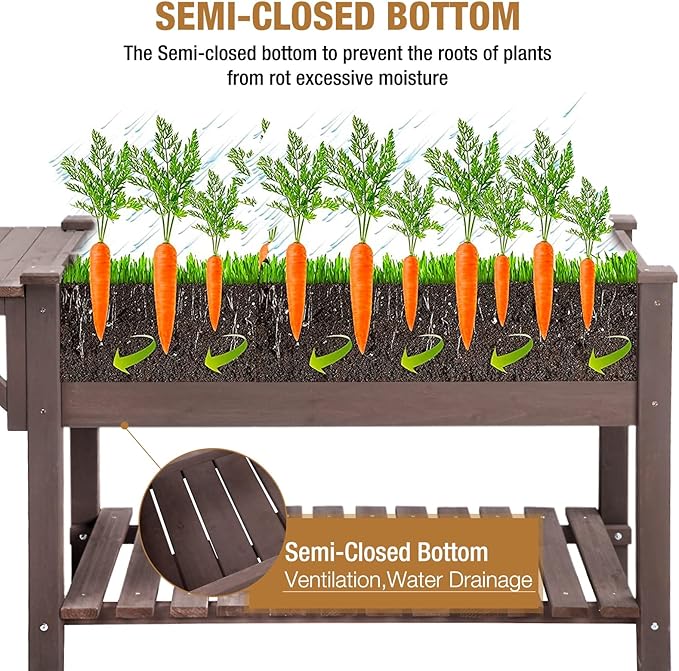 GUTINNEEN Raised Garden Bed Mobile Outdoor Planter Box with Legs for Vegetables Flower Herb, Large Storage Garden Box on Wheels