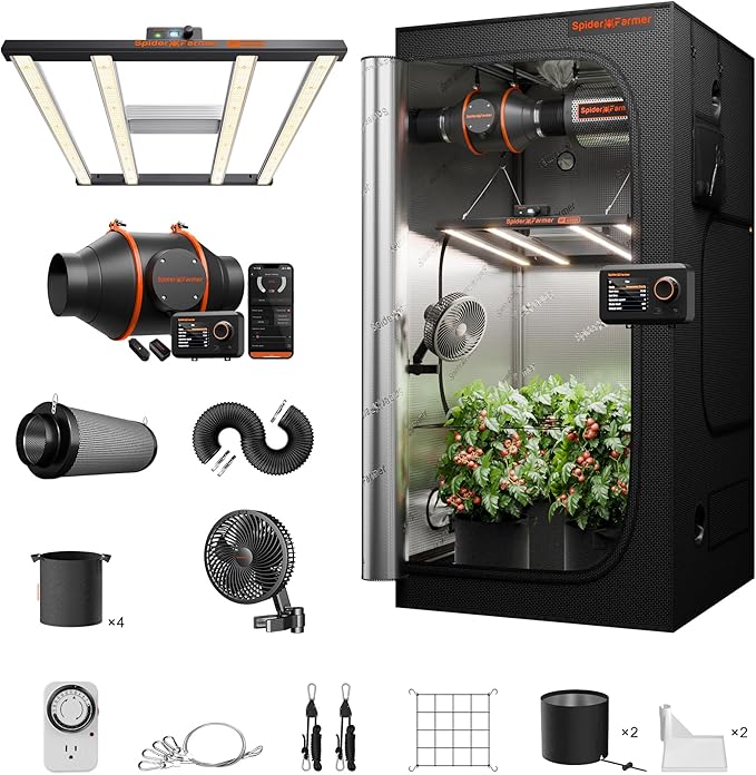 Spider Farmer G3000 Grow Tent Kit Complete 3x3x6ft, 300W Dimmable Bar Style LED Grow Lights 36"x36"x70" Tent Kit 4" Ventilation System with GGS Smart Controller 2025