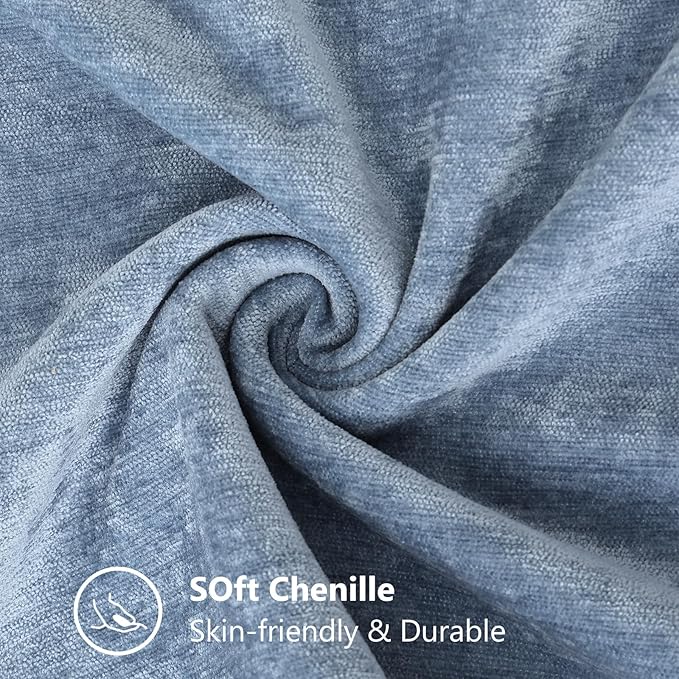 decorUhome Chenille Soft Throw Pillow Covers 20x20 Set of 2, Farmhouse Velvet Neutral Decorative Euro Pillow Covers with Stitched Edge for Couch Sofa Bed Home Decor, Blue