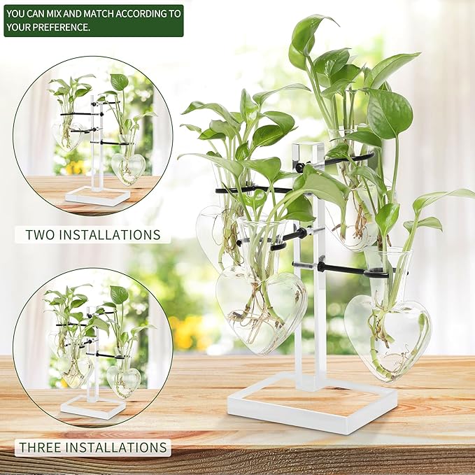 Plants Propagation Stations Plant Terrarium Kit Gift for Women Birthday Glass Planters for Indoor Plants Home Office Decor Acrylic Plant Accessories - 4 Love Hear Vase