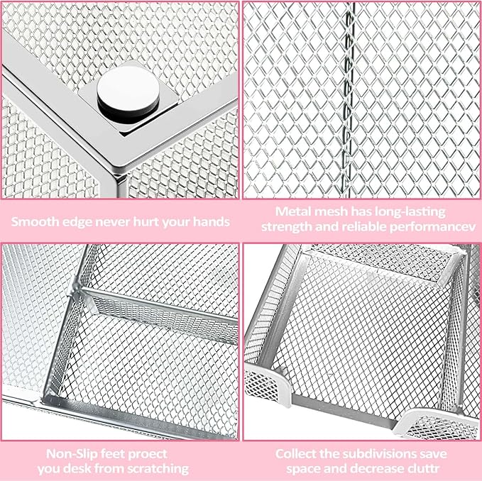 Pink Office Desk Accessories, Pink Office Supplies Set, Desk Drawer Organizer,Stapler and Tape Dispenser Set,Tape,Staple Remover, Staples, Paper Clips, Scissor and Sticky Note