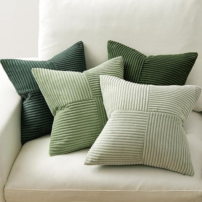MIULEE Christmas Green Decorative Throw Pillow Covers 16x16 Inch Set of 4 Boho Farmhouse Cushion Covers Mordern Nordic Pillow Cases Soft Corduroy Gradient Home Decor for Couch Sofa Living Room Bed
