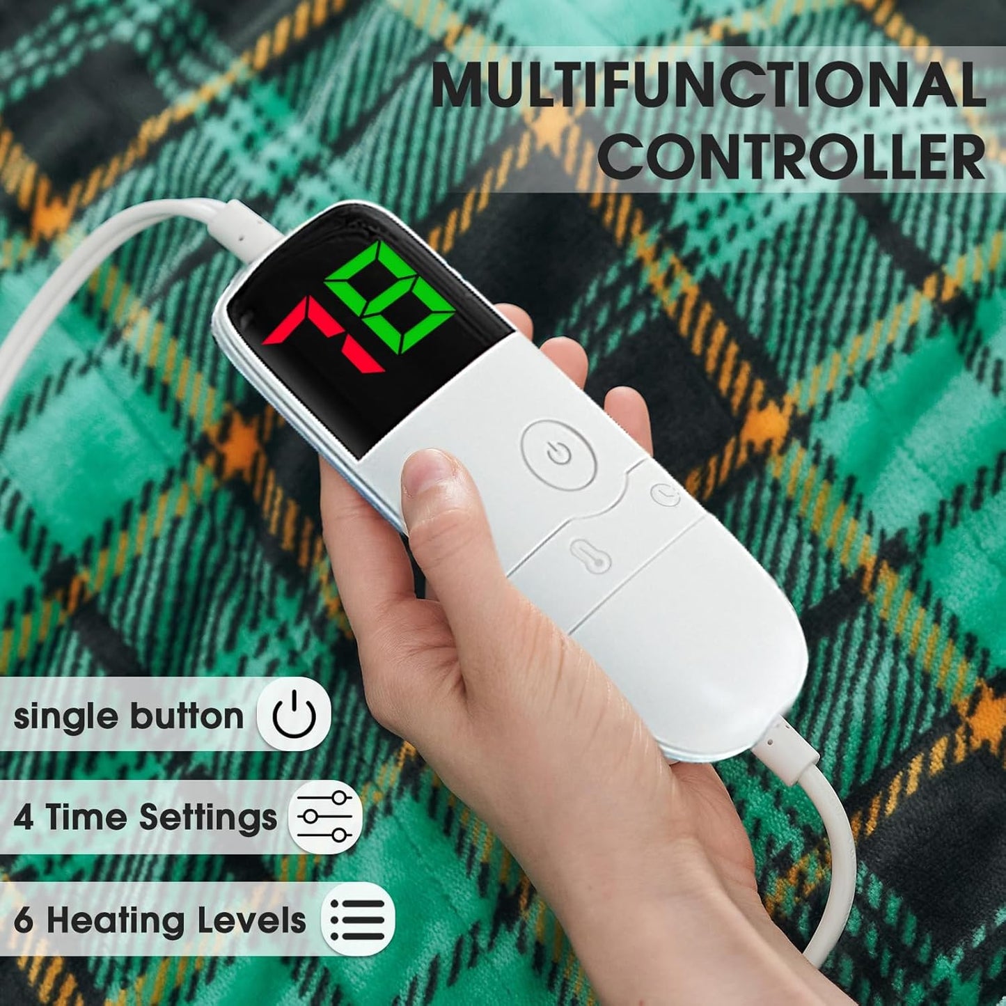 Electric Heated Blanket King Size, 90X100 Christmas Blanket with Dual Control&10 Heats Levels&Timer for Bed,Large Green Plaid Soft Sherpa Heating Blankets Warmer Gifts for Grandma Women Adults, ETL