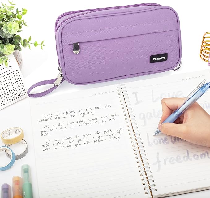 Pencil Case Big Capacity Pen Pouch Large Storage Holder Marker Pen Bag Durable 3 Compartment School Office Desk Organizer Portable Cute Zipper Stationery for Kids Teen Student Boys Girls Adults