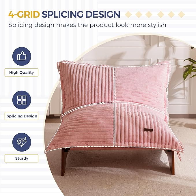 MAXYOYO Adjustable Living Room Chair, 3-Position Bean Bag Chair with Removable Cover, Upholstered Accent Chair with Frame, Soft Reclining Lounge for Bedroom, Apartment, Office, Pink