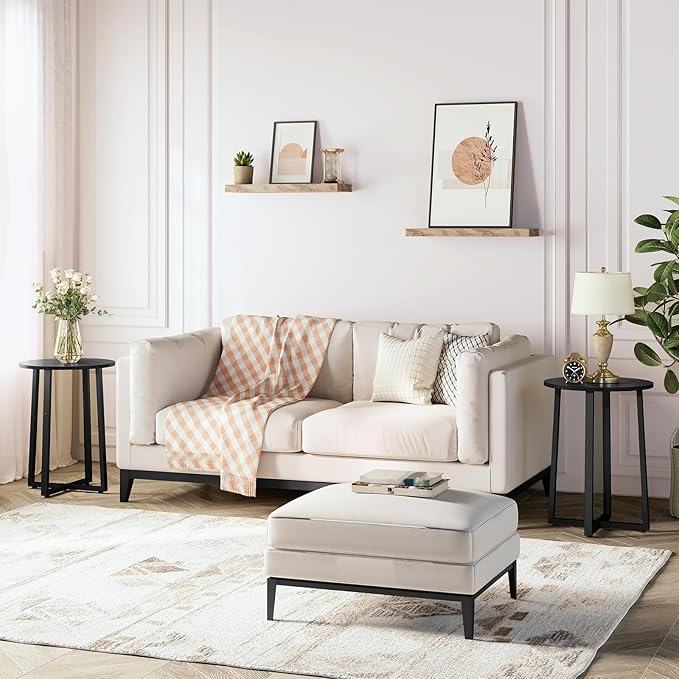 HOOBRO Side Table, Round Accent End Table with Sturdy Metal Pedestal, 15.7" Round Nightstand, for Living Room, Bedroom, Balcony, Office, Black BB95BZ01