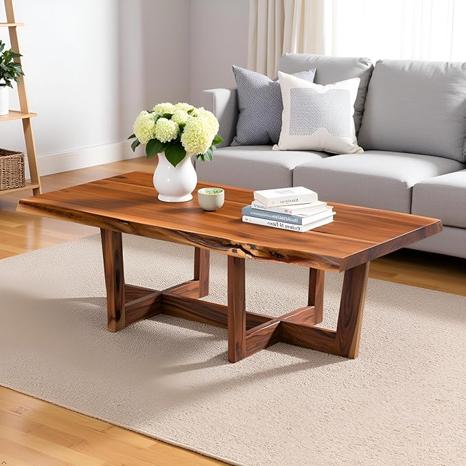 Berkshire 48-Inch Live Edge Acacia Wood Coffee Table – Handcrafted Natural Wood with Floor Protectors – Large Modern Industrial Farmhouse Accent Table by Alaterre Furniture